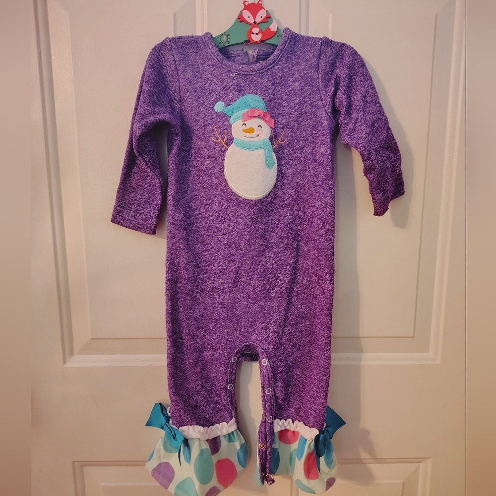 Ricrac and ruffles snowman jumpsuit romper outfit Christmas 18 months bows girl